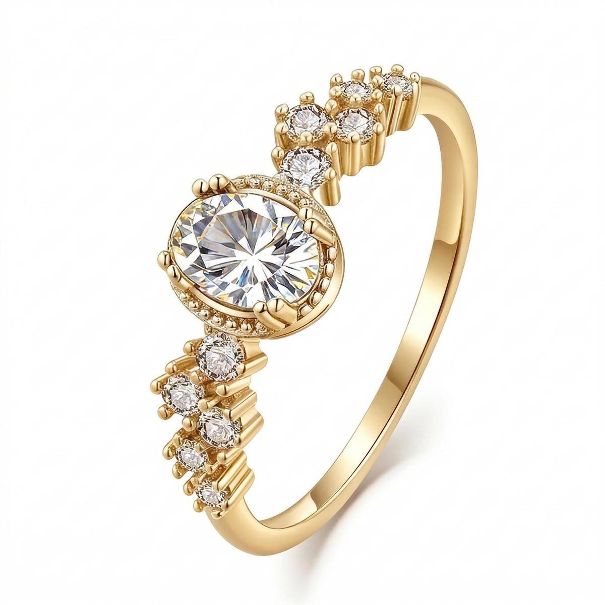 FX39388款S925银镀18K金蛋形Moissanite一路生花Women's Ring0.72ct