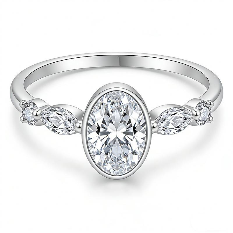FX39501款S925银镀18K金蛋形Moissanite恒久的陪伴Affordable LuxuryWomen's Ring1.52