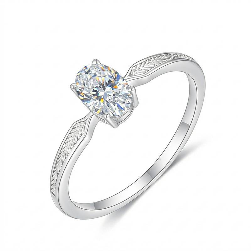 FX39505款S925银镀18K金蛋形Moissanite简约复古雕刻Women's Ring0.5ct