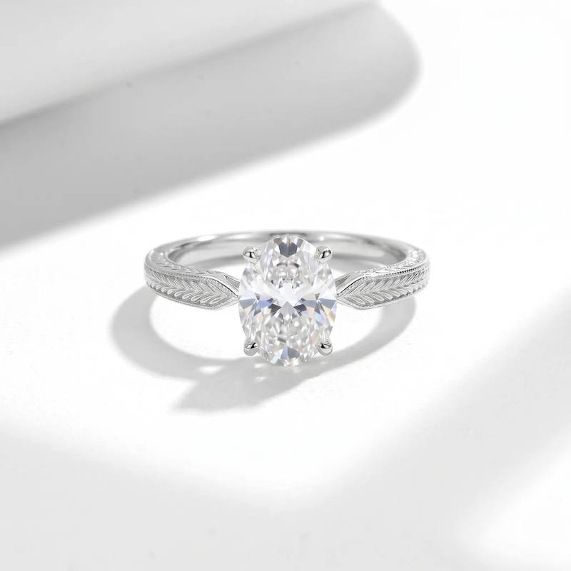 FX39505款S925银镀18K金蛋形Moissanite简约复古雕刻Women's Ring0.5ct