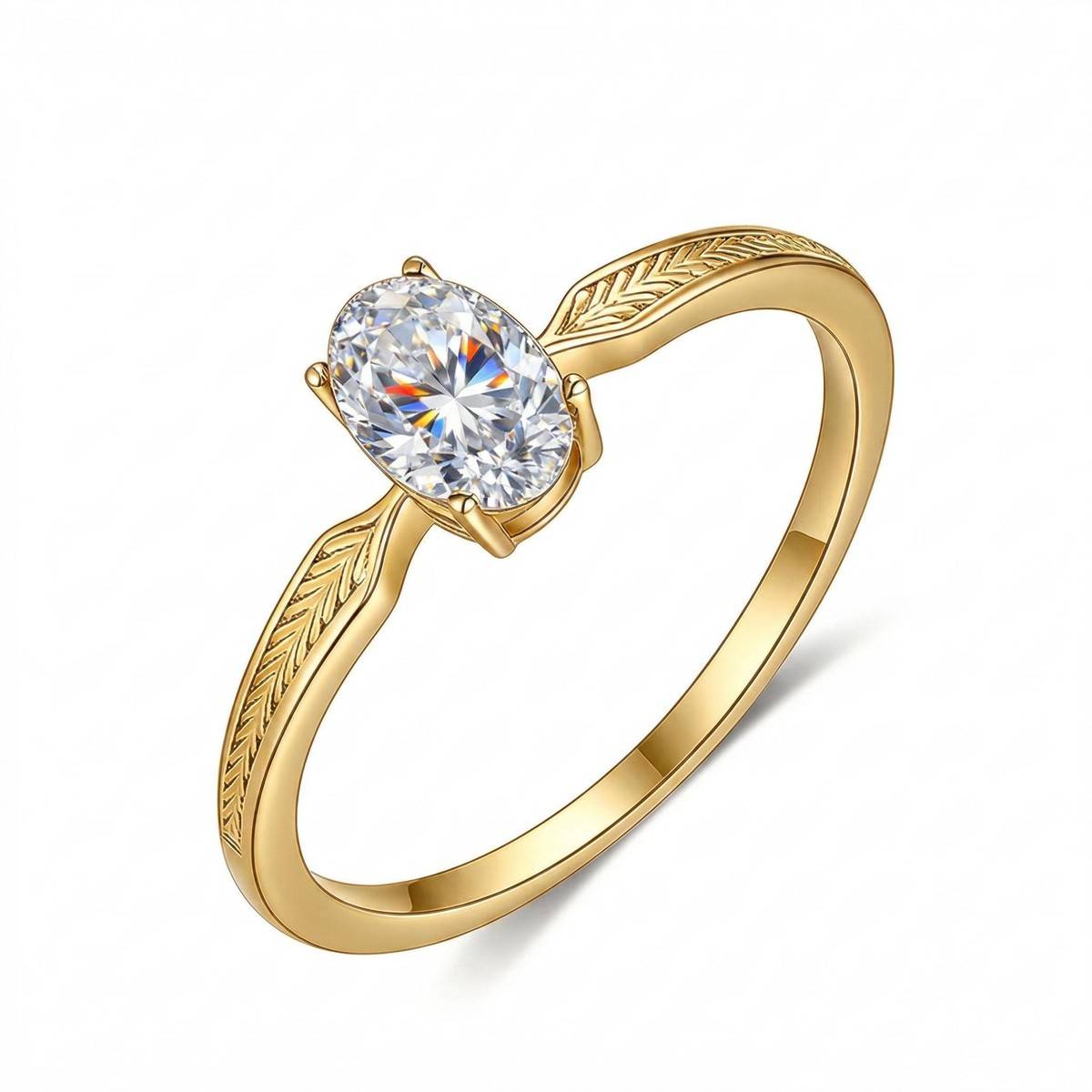 FX39505款S925银镀18K金蛋形莫桑钻简约复古雕刻女戒0.5ct