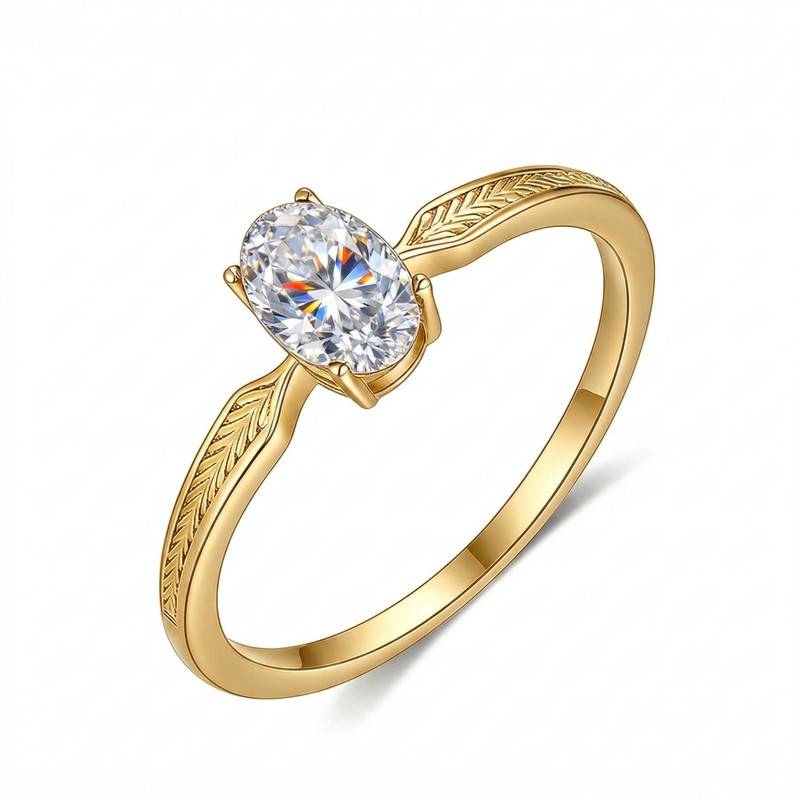 FX39505款S925银镀18K金蛋形Moissanite简约复古雕刻Women's Ring0.5ct
