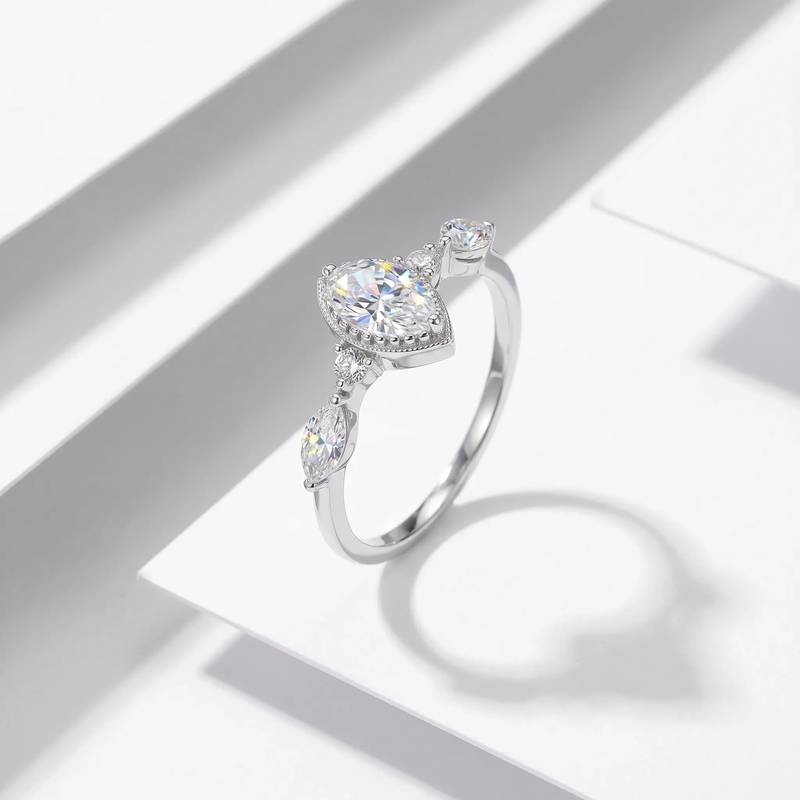 FX39507款S925银镀18K金马眼形Moissanite默契Affordable LuxuryWomen's Ring主石8*4mmmm/0.5ct