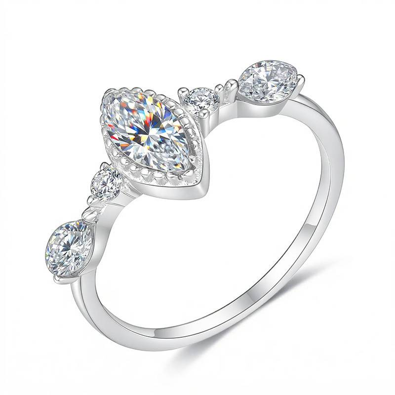 FX39507款S925银镀18K金马眼形Moissanite默契Affordable LuxuryWomen's Ring主石8*4mmmm/0.5ct