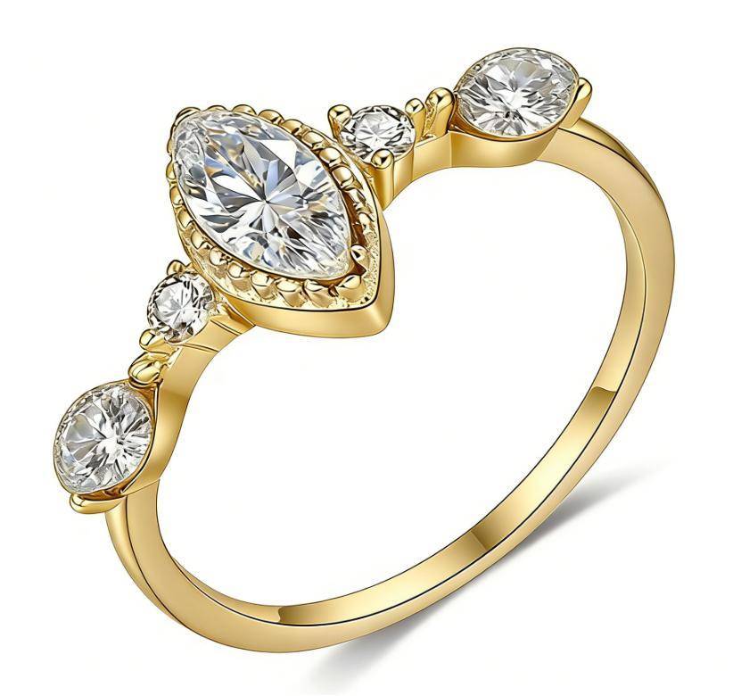 FX39507款S925银镀18K金马眼形Moissanite默契Affordable LuxuryWomen's Ring主石8*4mmmm/0.5ct