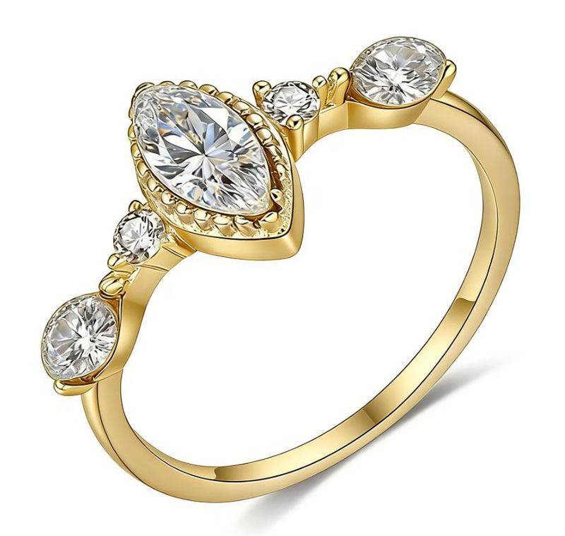 FX39507款S925银镀18K金马眼形Moissanite默契Affordable LuxuryWomen's Ring主石8*4mmmm/0.5ct