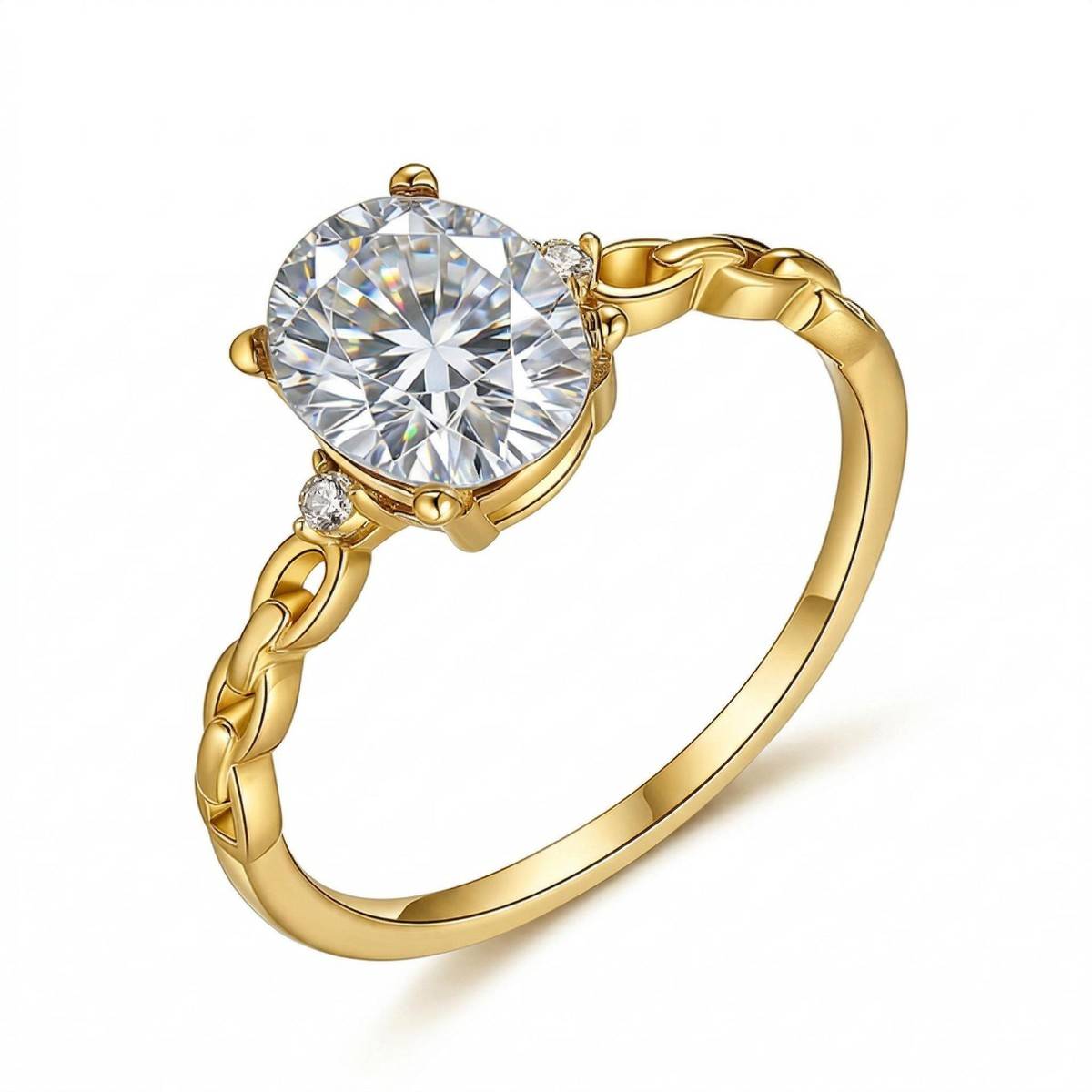 FX39510款S925银镀18K金蛋形Moissanite环环相扣Women's Ring主石8*6mmmm/1.5ct