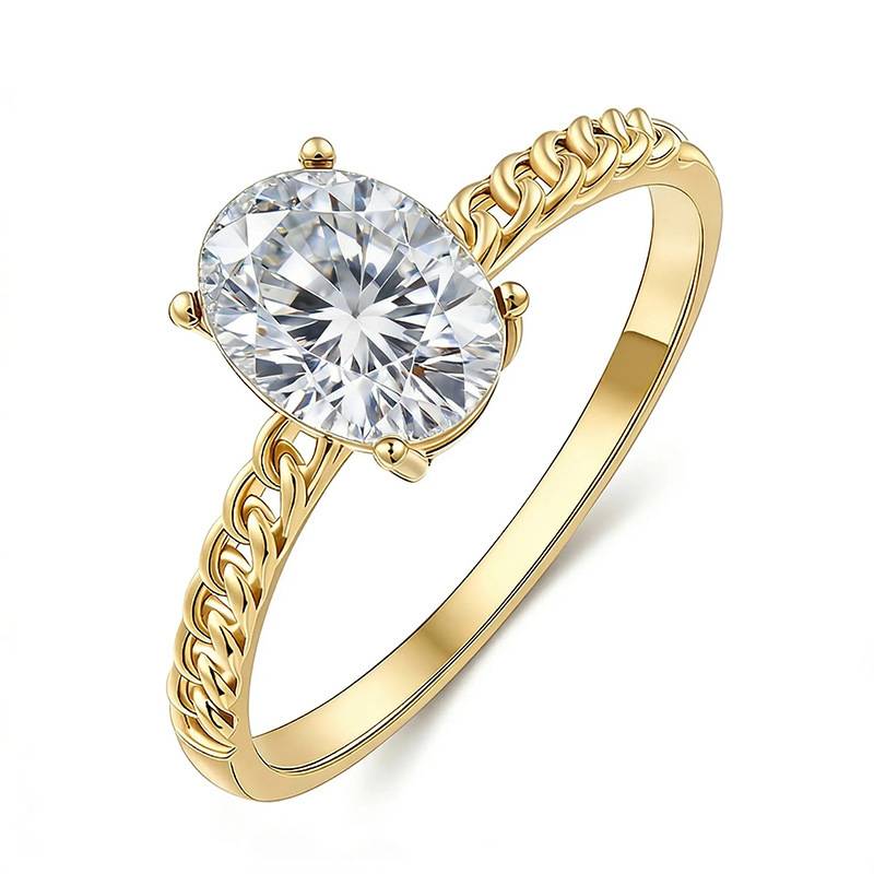 FX39511款S925银镀18K金蛋形莫桑钻古巴链扣女戒主石8*6mm/1.5ct
