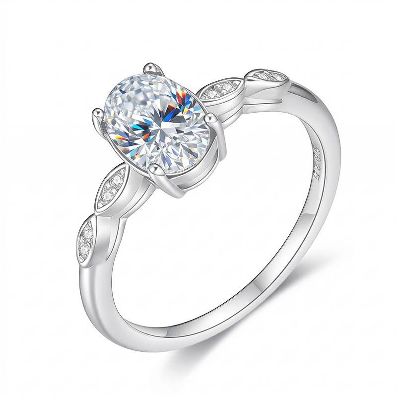 FX39517款S925银镀18K金蛋形Moissanite一叶知秋Women's Ring主石8*6mmmm/1.5ct
