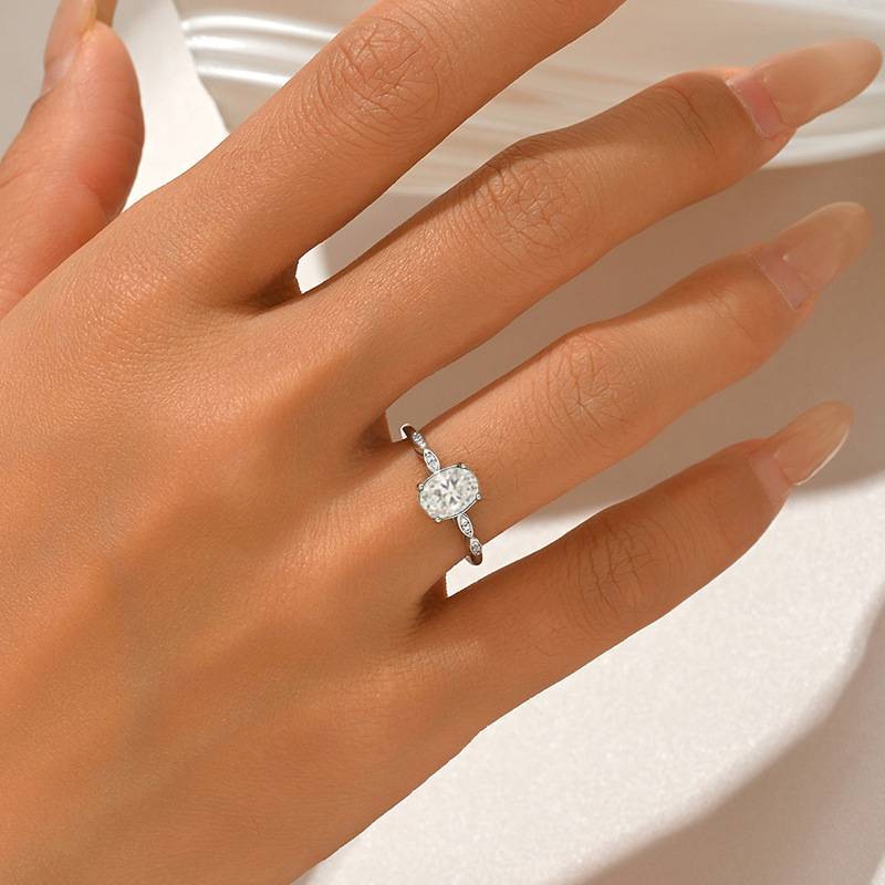 FX39517款S925银镀18K金蛋形Moissanite一叶知秋Women's Ring主石8*6mmmm/1.5ct