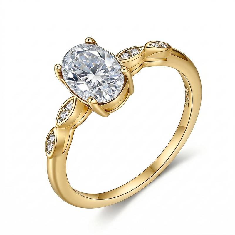 FX39517款S925银镀18K金蛋形Moissanite一叶知秋Women's Ring主石8*6mmmm/1.5ct