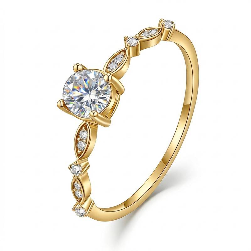 FX39518款S925银镀18K金圆形Moissanite小惊喜Women's Ring主石5.5mm/0.6ct