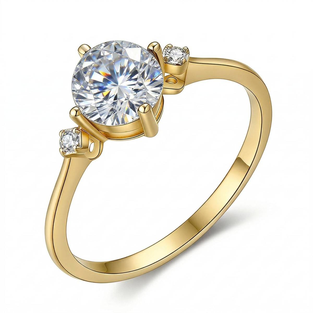 FX39519款S925银镀18K金圆形莫桑钻相伴在侧女戒主石6.0mm/0.8ct