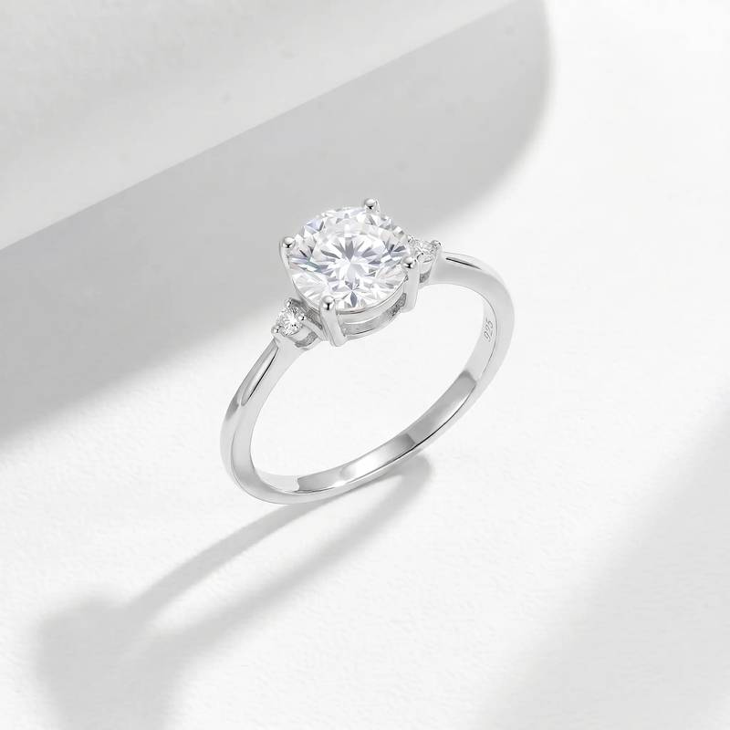 FX39519款S925银镀18K金圆形Moissanite相伴在侧Women's Ring主石6.0mm/0.8ct