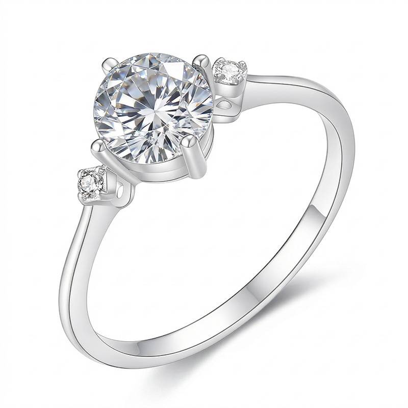 FX39519款S925银镀18K金圆形Moissanite相伴在侧Women's Ring主石6.0mm/0.8ct