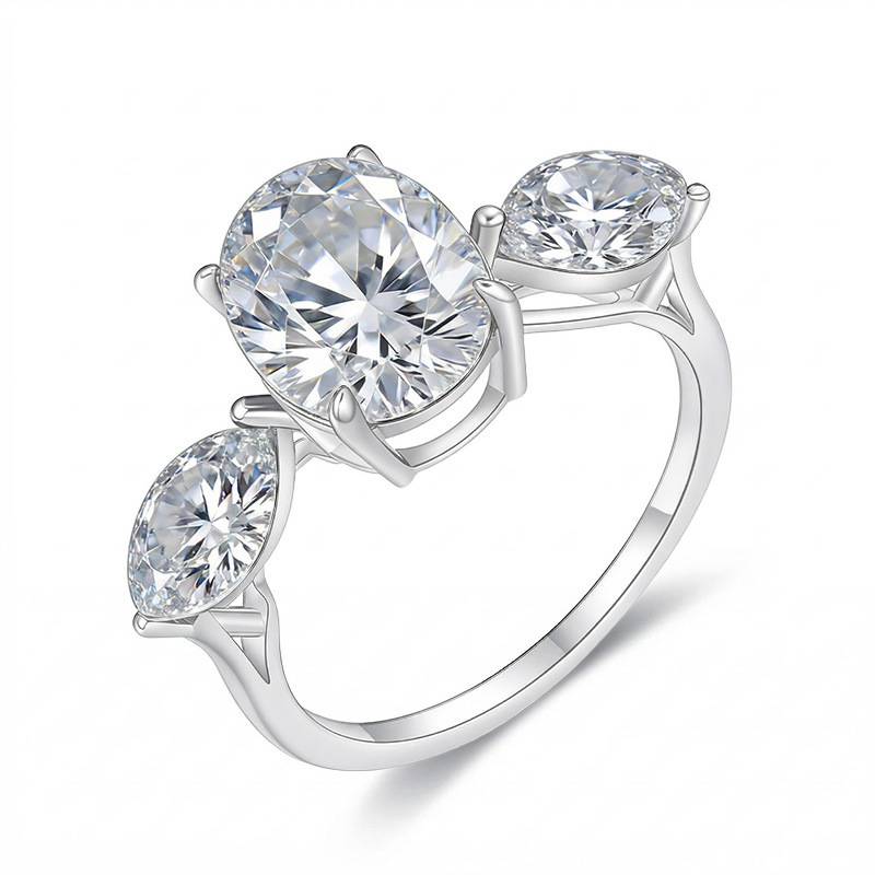FX39616款S925银镀18K金蛋形Moissanite惺惺相惜Women's Ring主石8*6mmmm/1.5ct