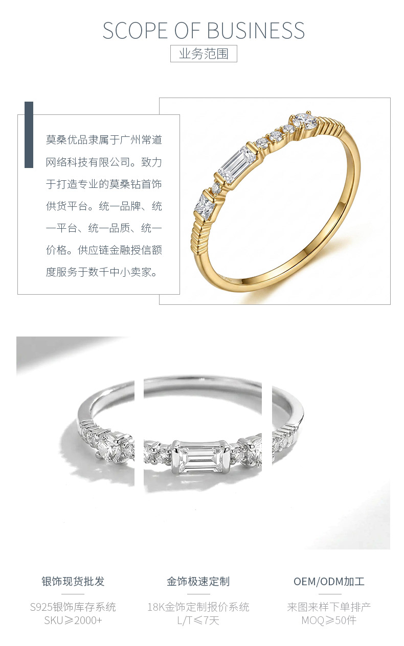 FX39362款S925银镀18K金公主方长方莫桑钻气质轻奢百搭戒指0.4ct - 3