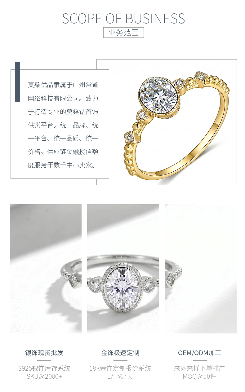 FX39368款S925银镀18K金蛋形莫桑钻点点星光轻奢女戒1.0ct - 3