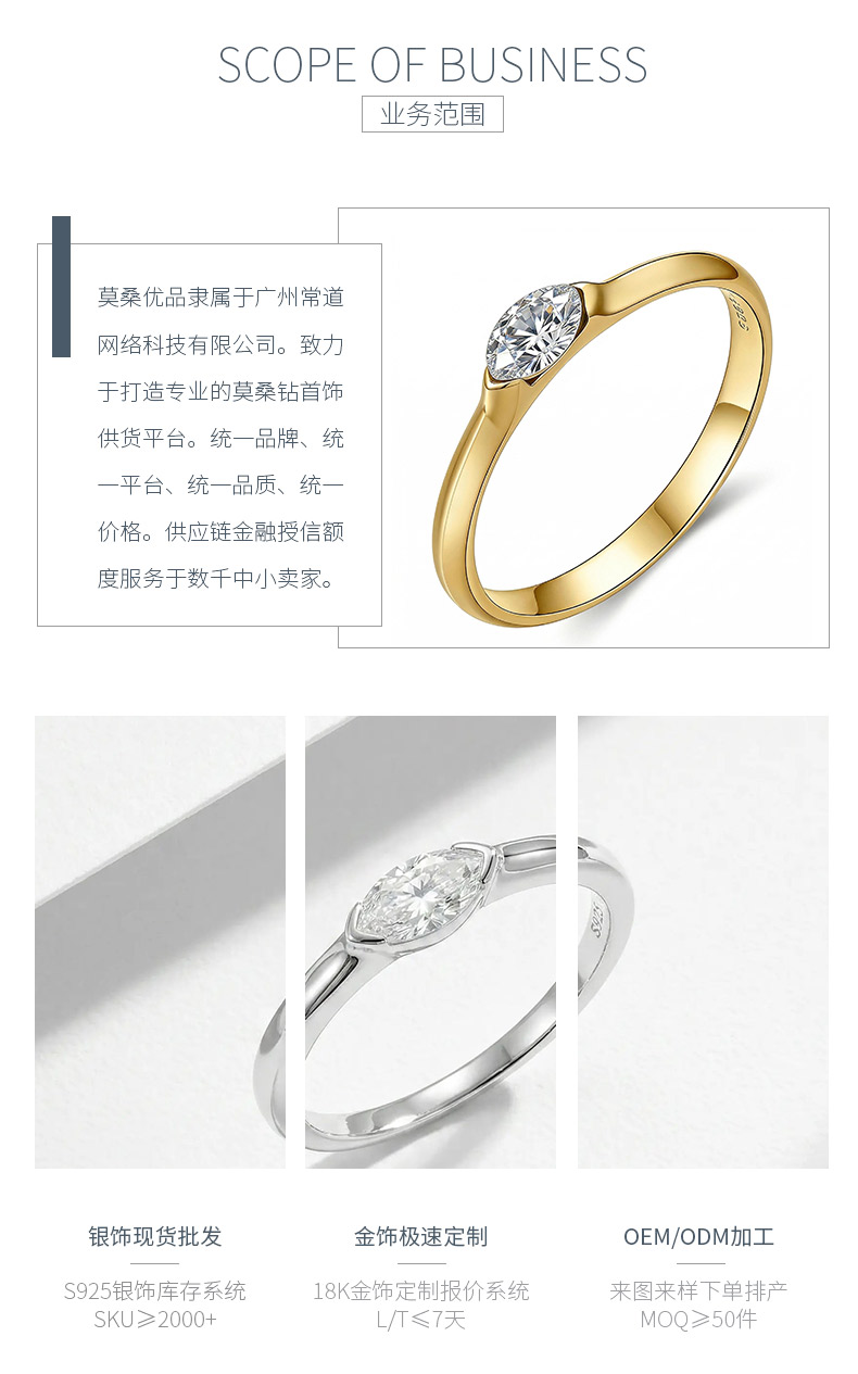 FX39372款S925银镀18K金马眼形莫桑钻手捧幸福轻奢女戒0.3ct - 3