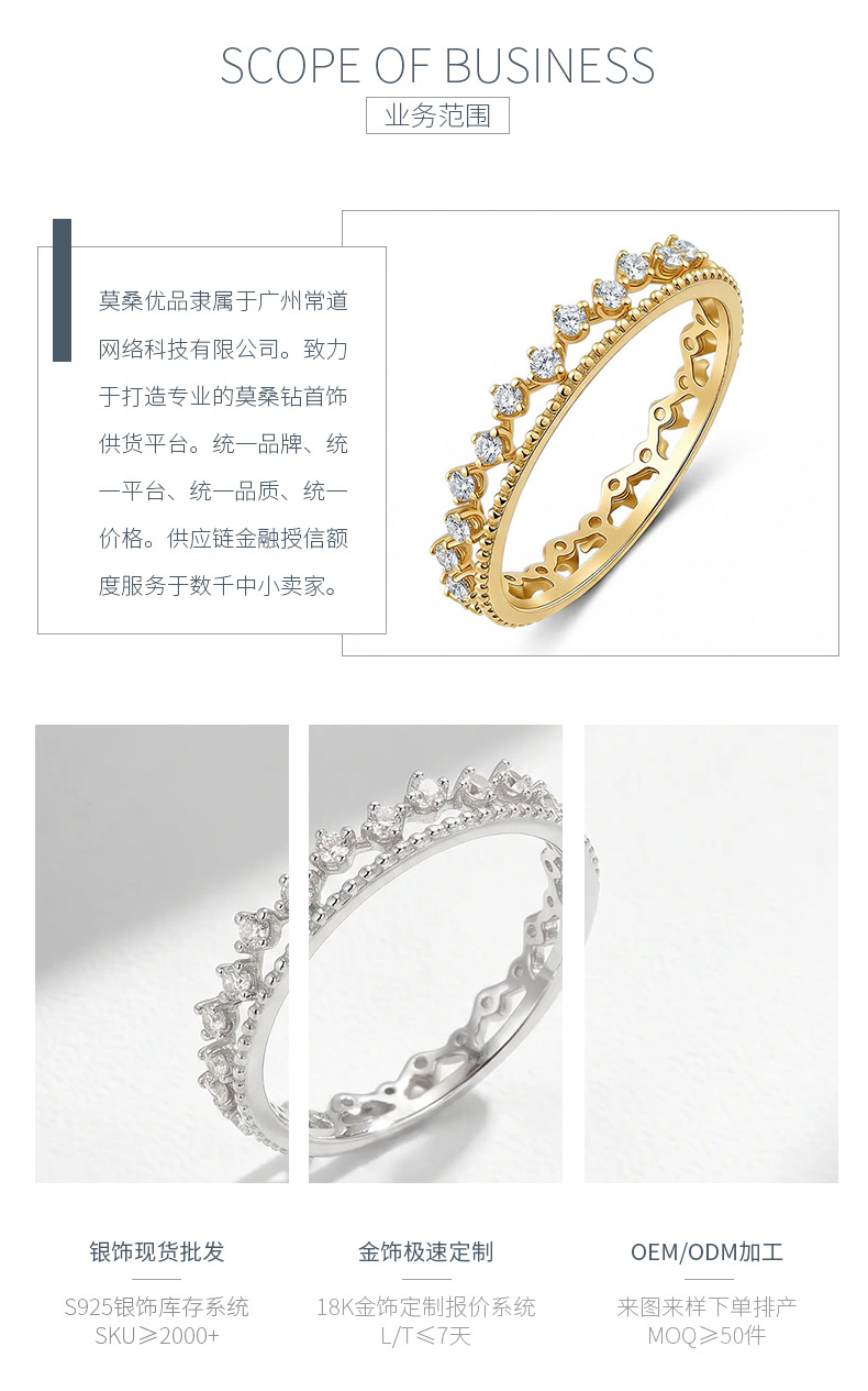 FX39376B款S925银镀18K金圆形莫桑钻蕾丝轻奢女戒0.4ct - 3
