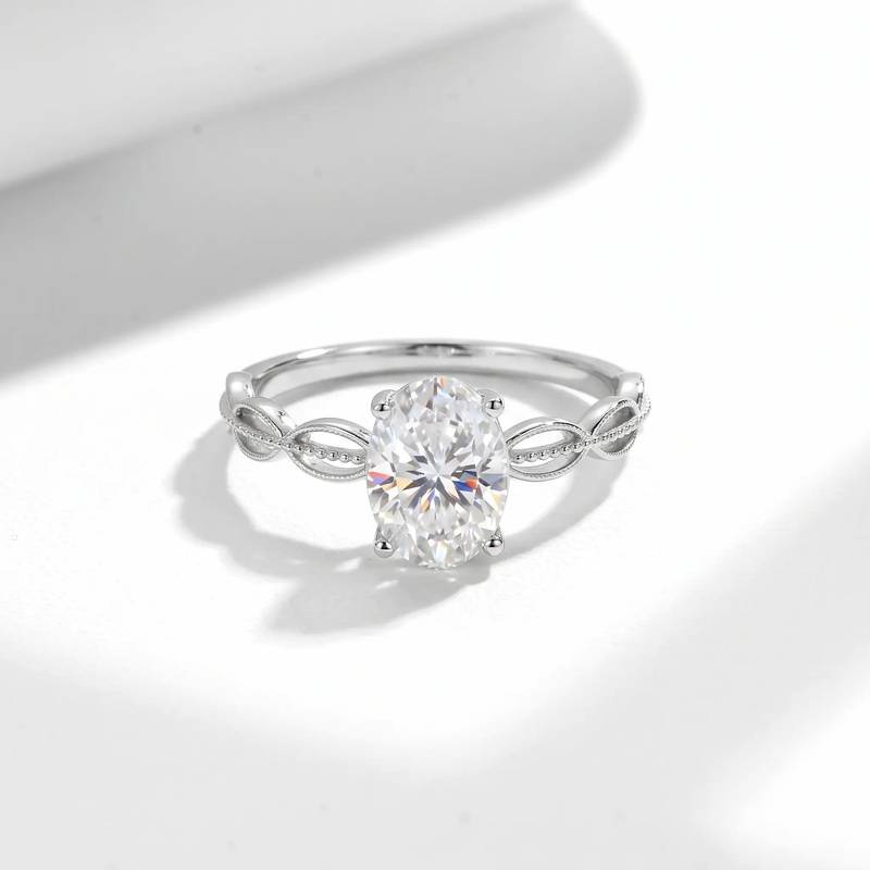 FX39512款S925银镀18K金蛋形Moissanite镂空扭绳Women's Ring主石8*6mmmm/1.5ct