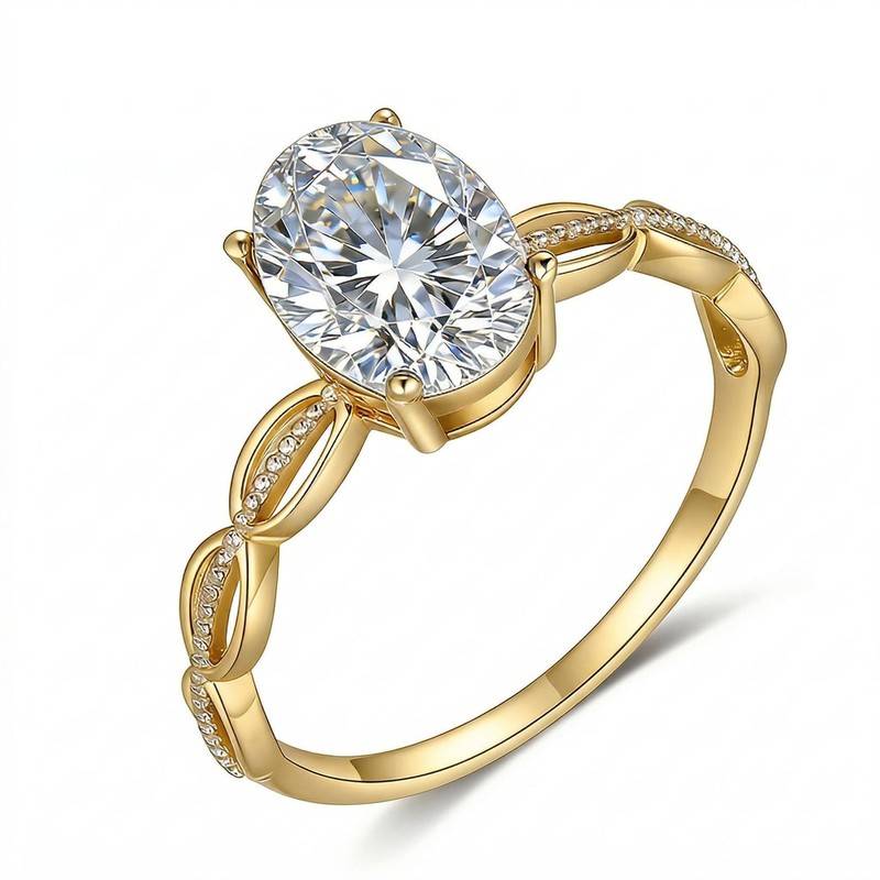 FX39512款S925银镀18K金蛋形Moissanite镂空扭绳Women's Ring主石8*6mmmm/1.5ct