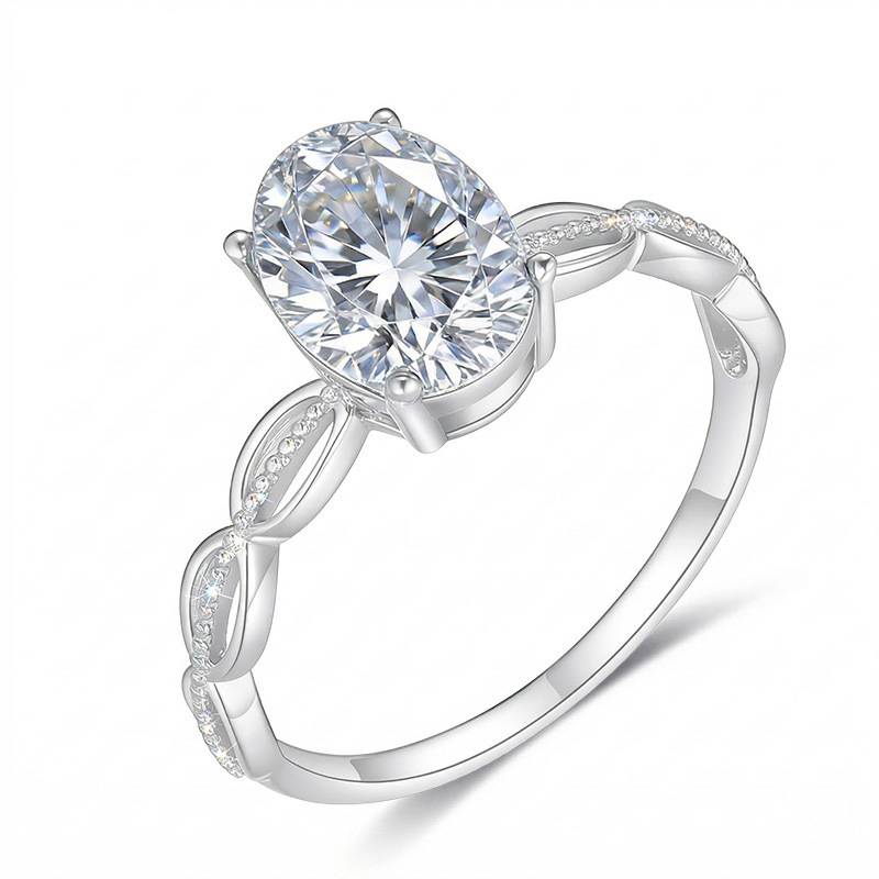 FX39512款S925银镀18K金蛋形Moissanite镂空扭绳Women's Ring主石8*6mmmm/1.5ct