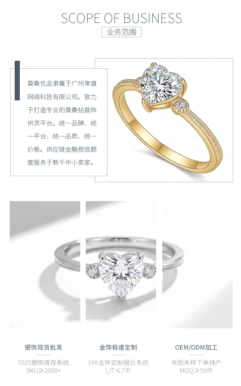 FX39506款S925银镀18K金心形莫桑钻心之所向轻奢女戒主石6.0mm/0.8ct - 3