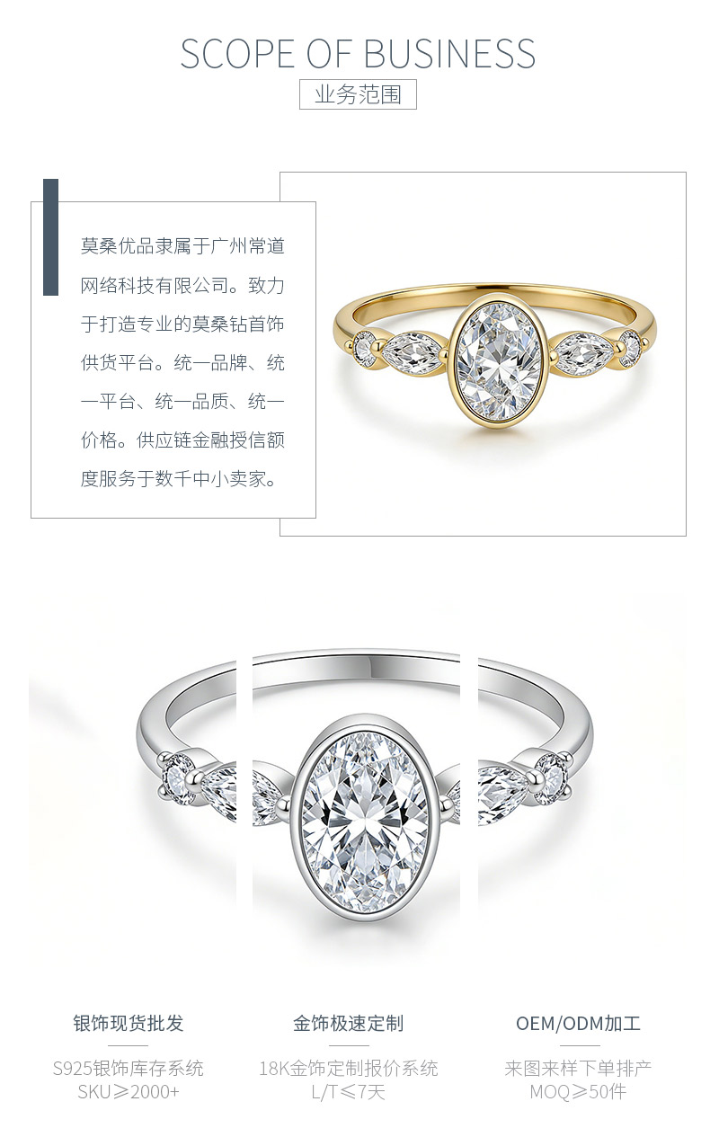 FX39501款S925银镀18K金蛋形莫桑钻恒久的陪伴轻奢女戒1.52 - 3