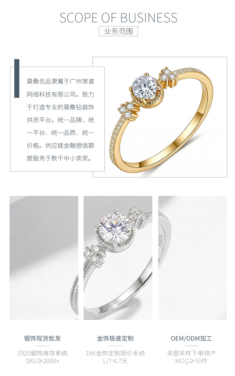FX39379款S925银镀18K金蛋形莫桑钻捧在心上轻奢女戒0.5ct - 3