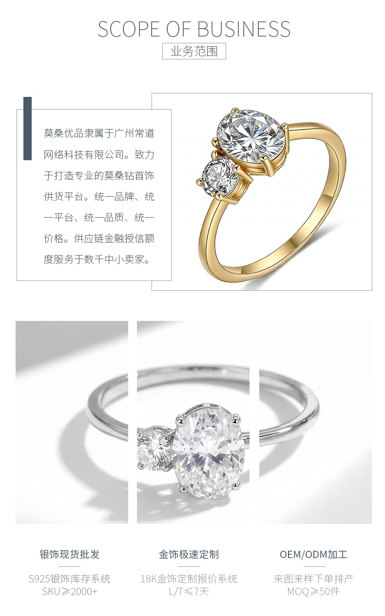 FX39377款S925银镀18K金蛋形圆形莫桑钻双石款携手并进女戒1.3ct - 3