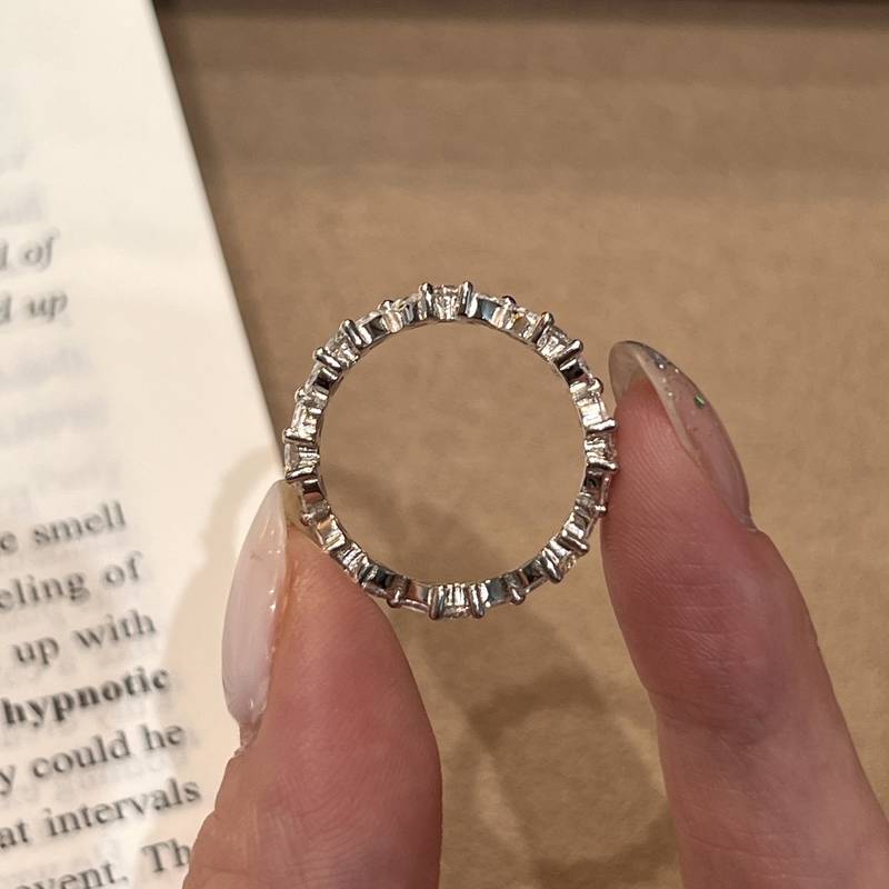HS035款银S925银镀18K白金圆形Moissanite女四叶草排戒0.7ct