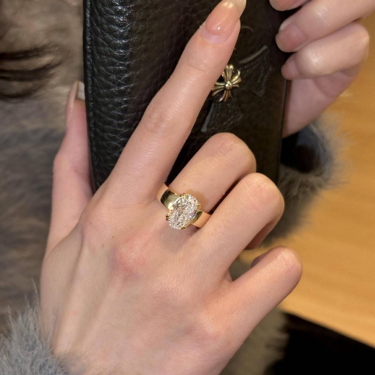 HS09款S925银镀18K黄金蛋形Moissanite欧美摇滚风Women's Ring主石12*8mmmm/4.5ct