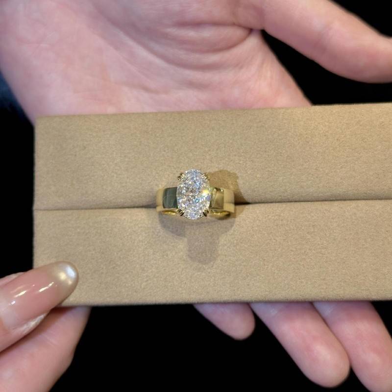 HS09款S925银镀18K黄金蛋形Moissanite欧美摇滚风Women's Ring主石12*8mmmm/4.5ct