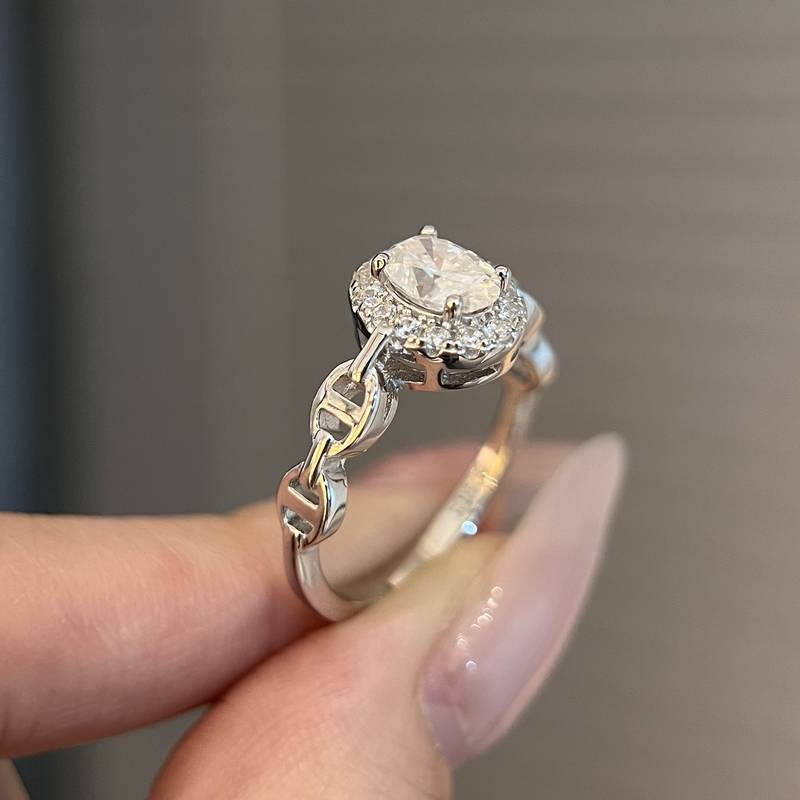 SN014款S925银镀18K白金蛋形Moissanite猪鼻子Affordable LuxuryWomen's Ring主石7*5mmmm/1.0ct