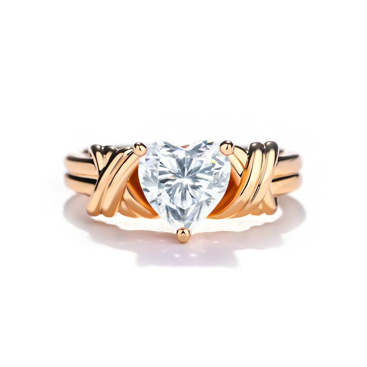 SN500款S925银镀18K玫瑰金心形Moissanite交叉戒臂FashionWomen's Ring主石7*7mmmm/1.2ct