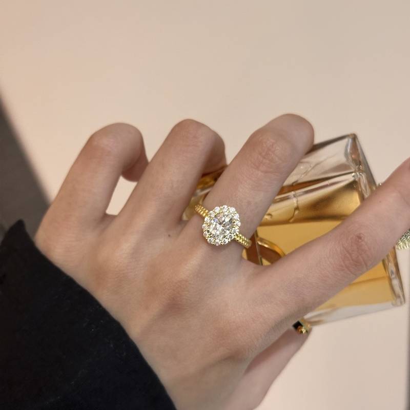 SN096款S925银镀18K黄金蛋形MoissaniteAffordable LuxuryWomen's Ring主石8*6mmmm/1.5ct