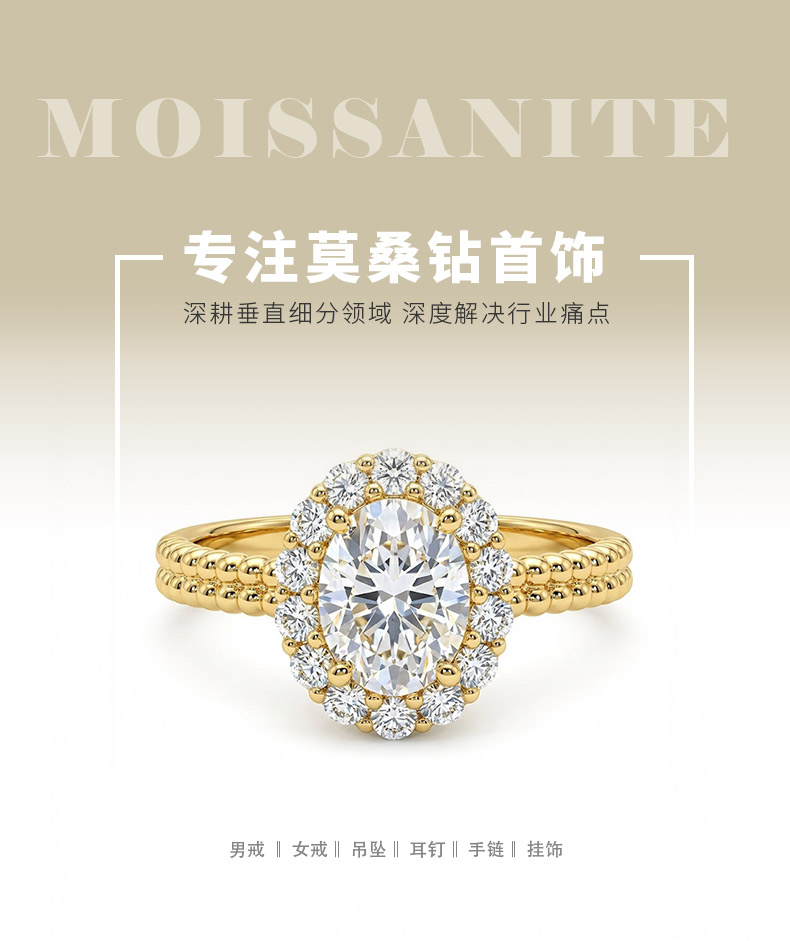 SN096款S925银镀18K黄金蛋形莫桑钻轻奢女戒主石8*6mm/1.5ct - 1