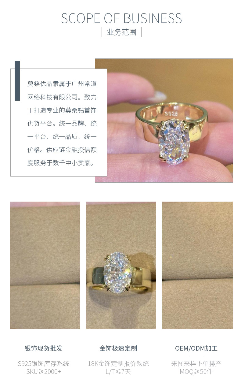 HS09款S925银镀18K黄金蛋形莫桑钻欧美摇滚风女戒主石12*8mm/4.5ct - 3