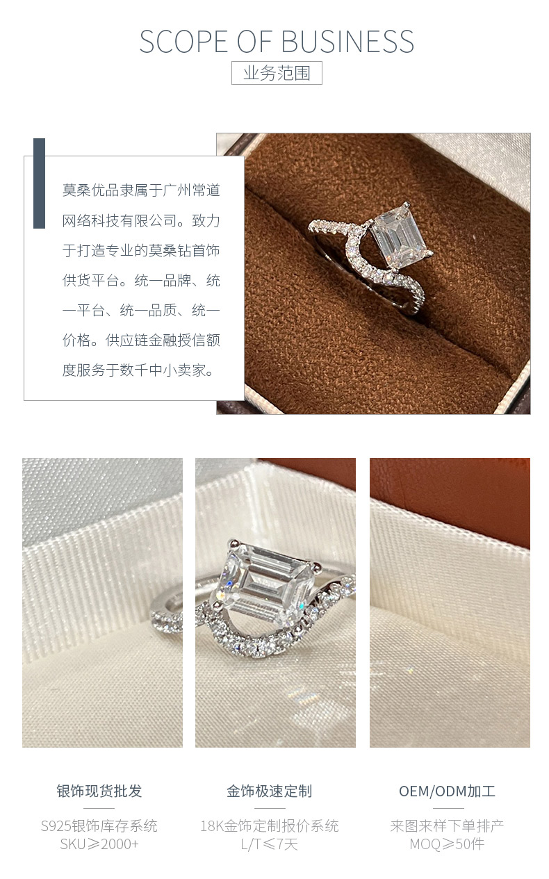 SN104款S925银镀18K白金祖母绿切割形莫桑钻时尚轻奢女戒主石8*6mm/2.0ct - 3
