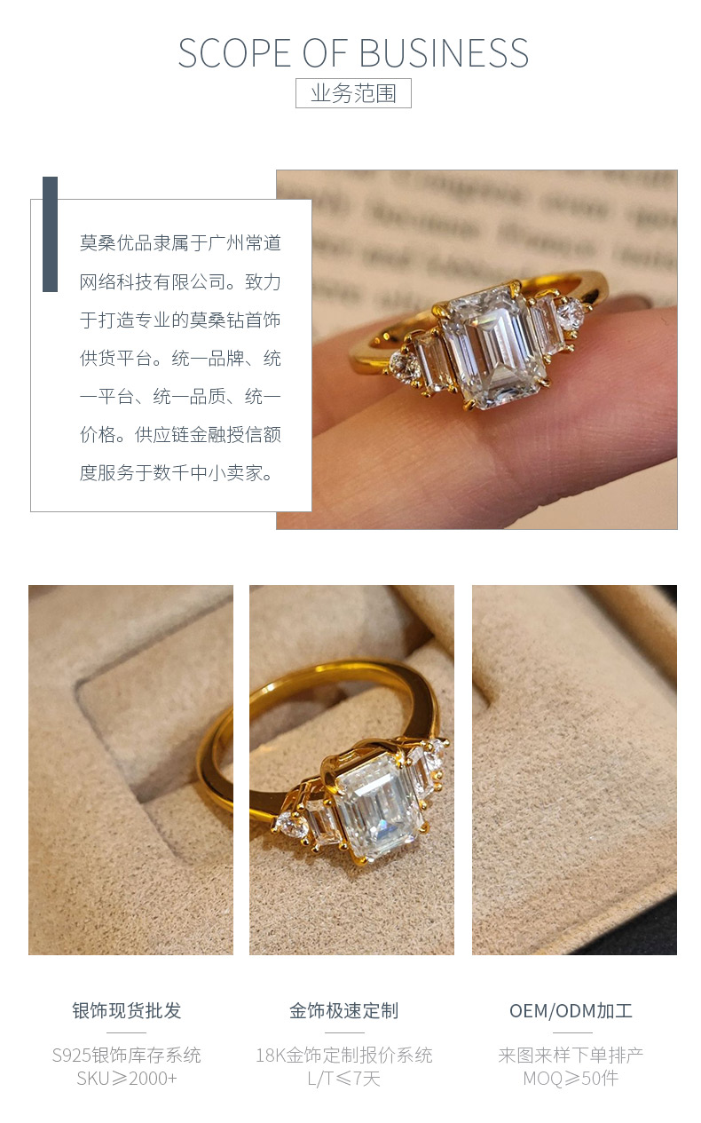 XY52款S925银镀18K黄金祖母绿切割形莫桑钻欧美轻奢女戒主石8*6mm/2.0ct - 3
