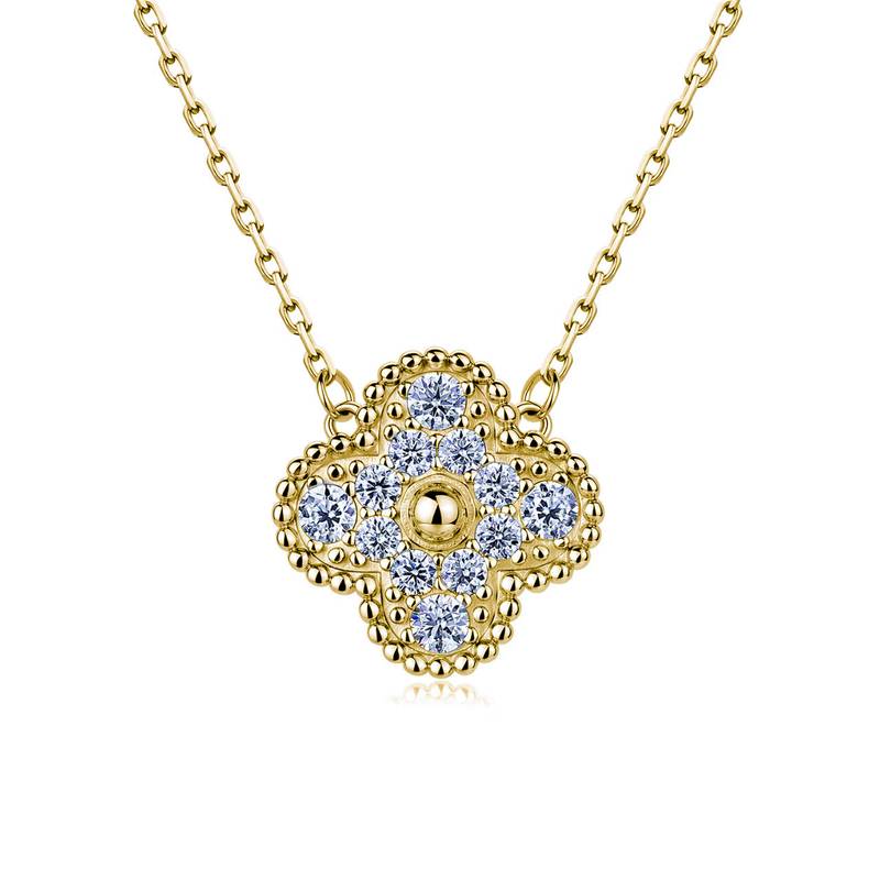 SN0229803款银镀18K金围珠四叶草莫桑钻项链0.5ct
