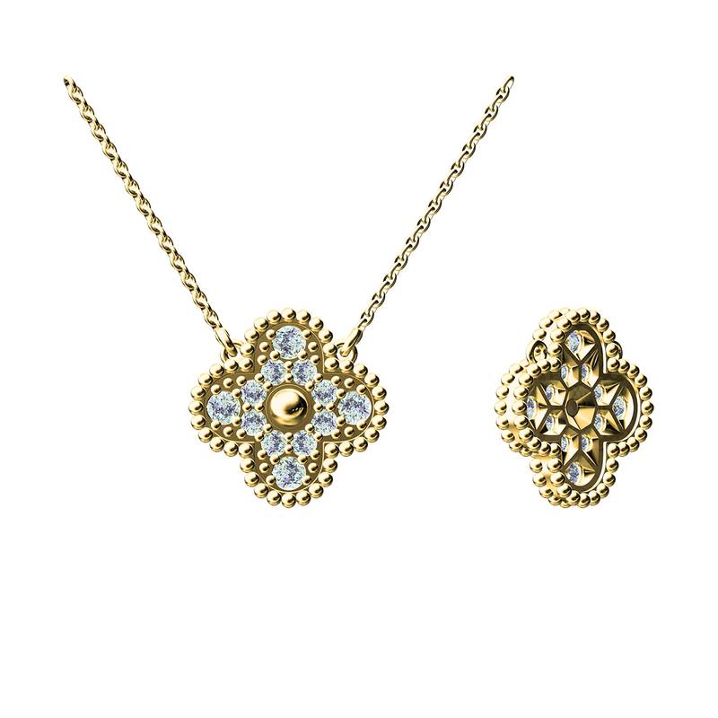SN0229803款银镀18K金围珠四叶草莫桑钻项链0.5ct