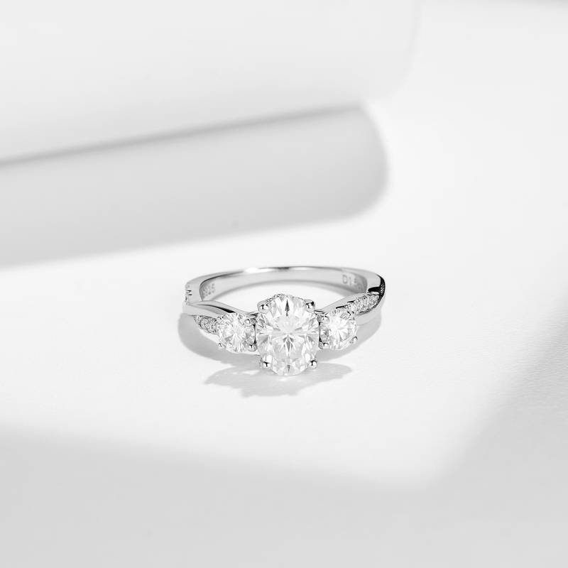R3-0605三生藤蔓款S925银镀18K金蛋形MoissaniteWomen's Ring主石8*6mmmm/1.5ct
