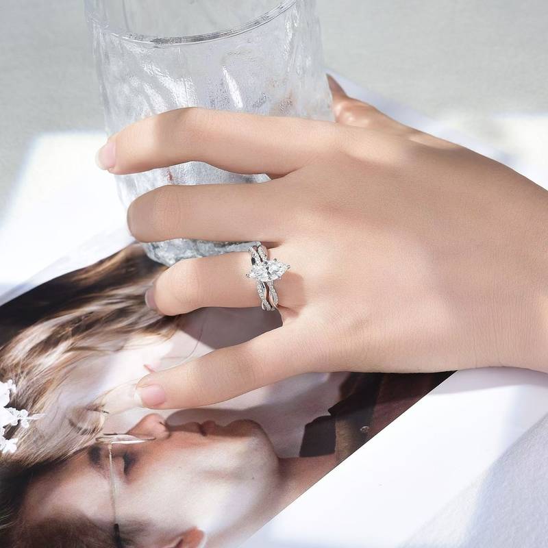 R3-0561橄榄藤蔓款S925银镀18K金马眼形莫桑钻女戒主石6*12mm/2.0ct