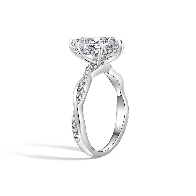 R3-0561橄榄藤蔓款S925银镀18K金马眼形莫桑钻女戒主石6*12mm/2.0ct