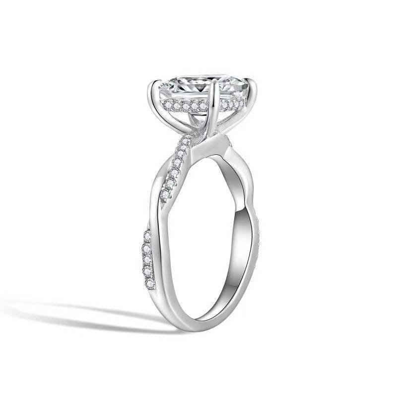 R3-0560公主藤蔓款S925银镀18K金公主方形莫桑钻女戒主石7*7mm/2.0ct
