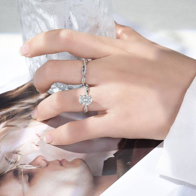 R3-0358椭影藤蔓款S925银镀18K白金蛋形MoissaniteWomen's Ring主石9*7mmmm/2.0c
