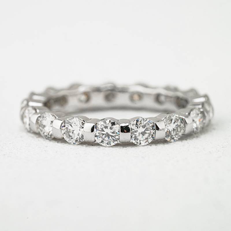 R3-0649相互依偎款S925银镀18K白金圆形Moissanite排戒1.9ct