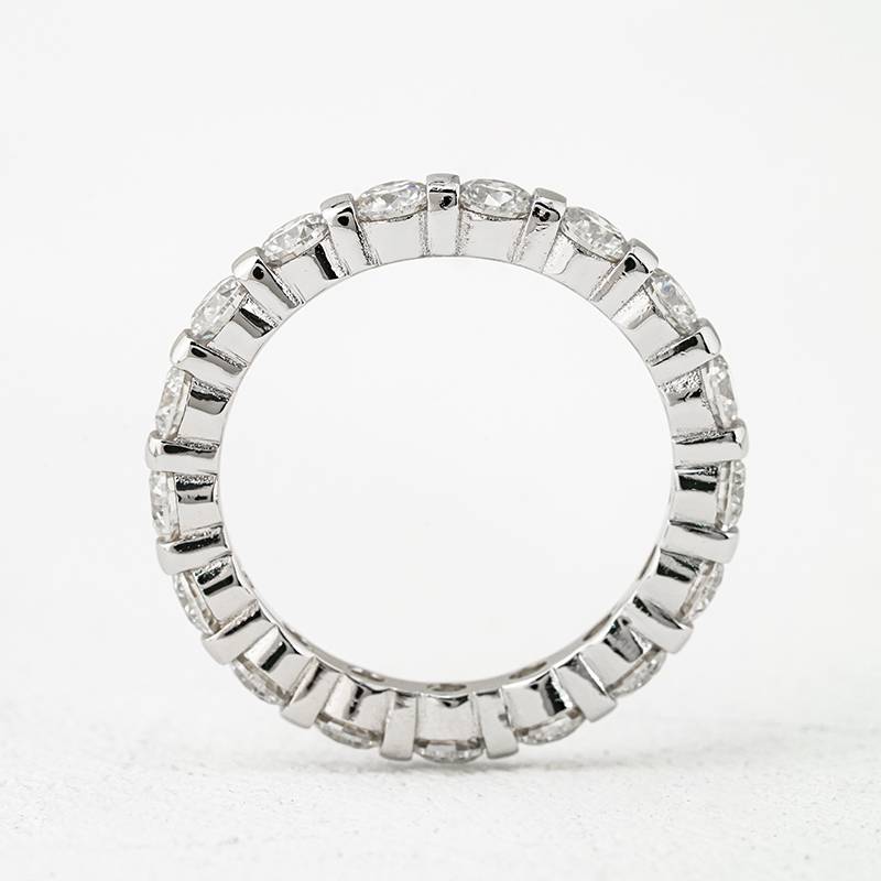 R3-0649相互依偎款S925银镀18K白金圆形Moissanite排戒1.9ct